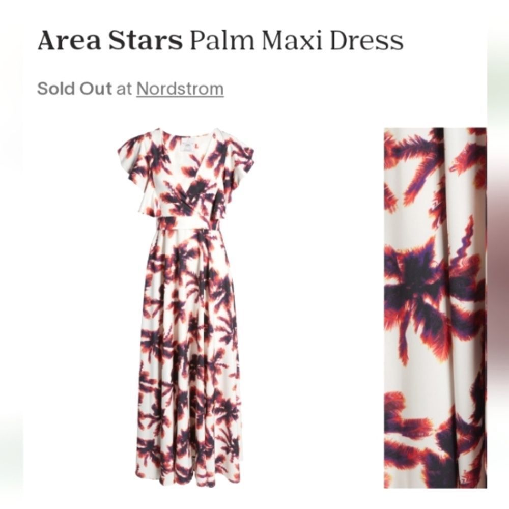 AREA STARS  PALM WHITE MAXI DRESS WITH RUFFLE SLEEVES DETAILS - Picture 2 of 6